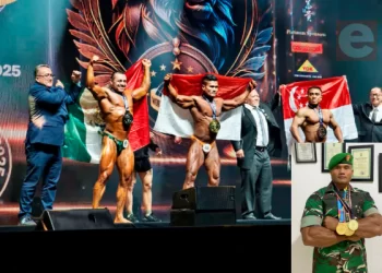 Prajurit TNI dari Korem 011 Lilawangsa Kibarkan Bendera Merah Putih di Kejuaraan Dunia Binaraga 2025