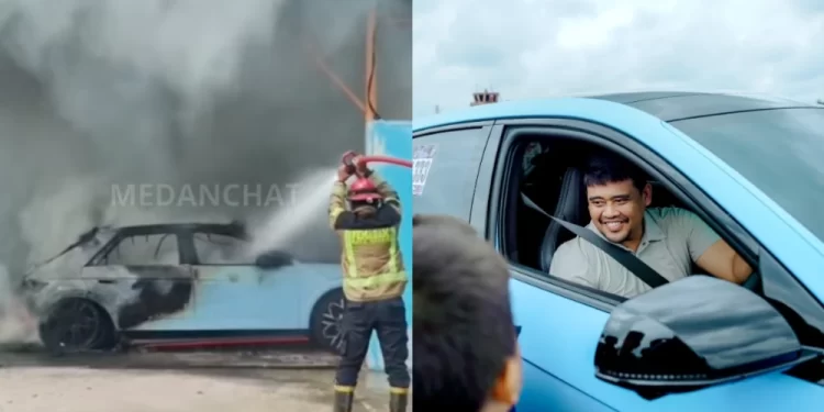 Mobil Listrik Mewah Diduga Milik Gubernur Sumut Bobby Nasution Terbakar